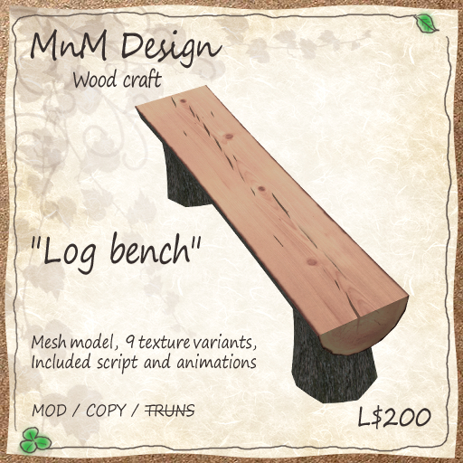 [MnM] wood craft Log bench MnM Design